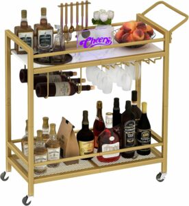 LAATOOREE Bar Cart with 2 Shelves, Wine & Glass Holder