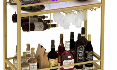 LAATOOREE Bar Cart with 2 Shelves, Wine & Glass Holder product image