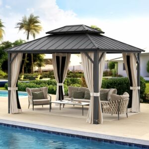 LUE BONA 10x12 Hardtop Gazebo with Aluminum Frame and Nettings