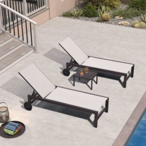 PURPLE LEAF Outdoor Chaise Lounge Chair Set of 3, Adjustable Backrest with Wheels