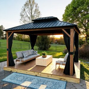 PURPLE LEAF 10' x 12' Hardtop Gazebo with Netting and Curtains