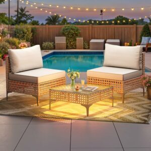 YITAHOME 3-Piece Patio Sectional Sofa Set with Table