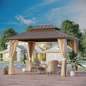 GAZEBEST 10x12-FT Hardtop Gazebo with Netting and Curtains