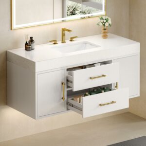 DWVO 48-Inch Floating Bathroom Vanity with Sintered Stone Countertop