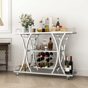 FABOMEI 3-Tier Bar Cart with Wine Rack and Glass Shelves product image