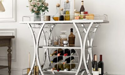 FABOMEI 3-Tier Bar Cart with Wine Rack and Glass Shelves product image