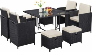 Yaheetech 9-Piece Patio Dining Set with Glass Table