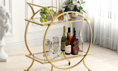LORMITER Bar Cart with 2 Mirrored Shelves and Locking Wheels product image