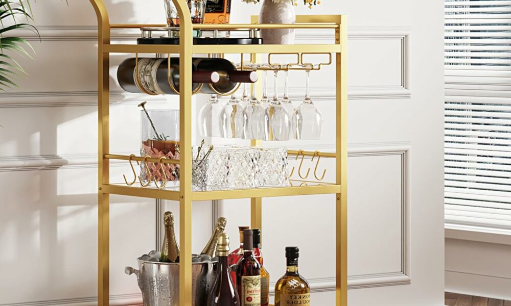 TUTOTAK BC01BB034 3-Tier Bar Cart with Mirrored Shelf product image