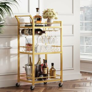 TUTOTAK BC01BB034 3-Tier Bar Cart with Mirrored Shelf product image