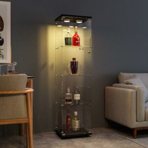 FANYUSHOW 4-Tier Glass Display Cabinet with LED Light, 64.7-Inch Curio
