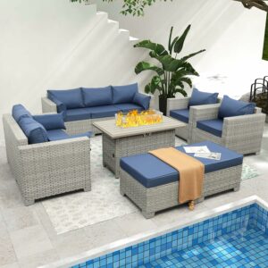 WAROOM 7-Piece Patio Furniture Set with Fire Pit Table