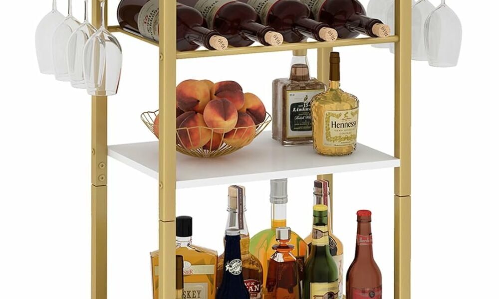 LAATOOREE 3-Tier Bar Cart with Wine Glass Holder product image