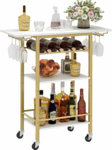 LAATOOREE 3-Tier Bar Cart with Wine Glass Holder