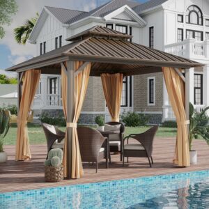 GAZEBEST 10x10 Hardtop Gazebo with Double Roof and Netting