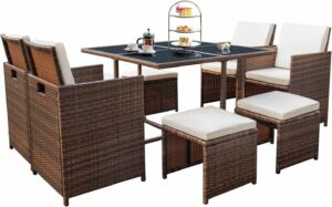 Devoko 9-Piece Patio Dining Set with Cushioned Sectional