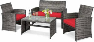 DORTALA 4-Piece Patio Furniture Set with Cushions and Glass Table