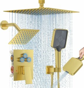 Woindo 12-Inch Ceiling Mount Shower System with Rainfall and Handheld Heads