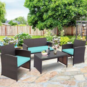 Toolsempire 4-Piece Outdoor Furniture Set with Tempered Glass Table