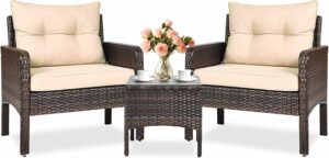 KOTEK 3-Piece Outdoor Patio Set with PE Rattan and Cushions