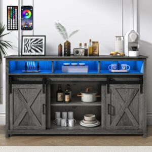 jiteentarou Coffee Bar Cabinet with Power Outlet, Sideboard Storage
