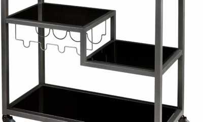 SEI Furniture Zephs 40-Inch Metal and Glass Bar Cart with Locking Wheels product image
