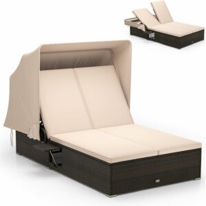 RELAX4LIFE Outdoor Daybed with Retractable Canopy & 6-Position Backrest
