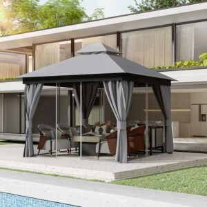 FUNG YARD 10x10 Gazebo with Double Roof and Mosquito Net