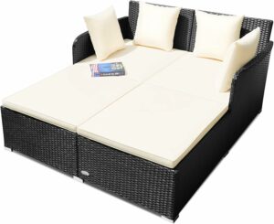 Salches Outdoor Rattan Daybed Sofa Set with Cushions