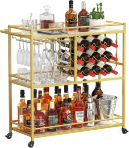 Lifewit 3-Tier Bar Cart with Wine Rack and Lockable Wheels product image
