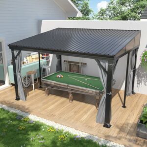 HOWSVTN 10x12 Hardtop Wall-Mounted Gazebo (with Curtains & Netting)