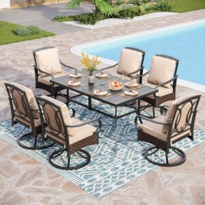 PHI VILLA Outdoor Dining Set for 6 with Swivel Chairs