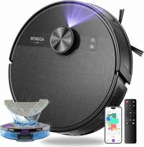 MONSGA Robot Vacuum and Mop Combo, 7000Pa Robotic Vacuum with Lidar Navigation, 180mins Runtime, Tangle-Free Robot Mop, 5 Editable Maps, APP/Remote/Voice Control, Ideal for Hard Floors and Carpets Black