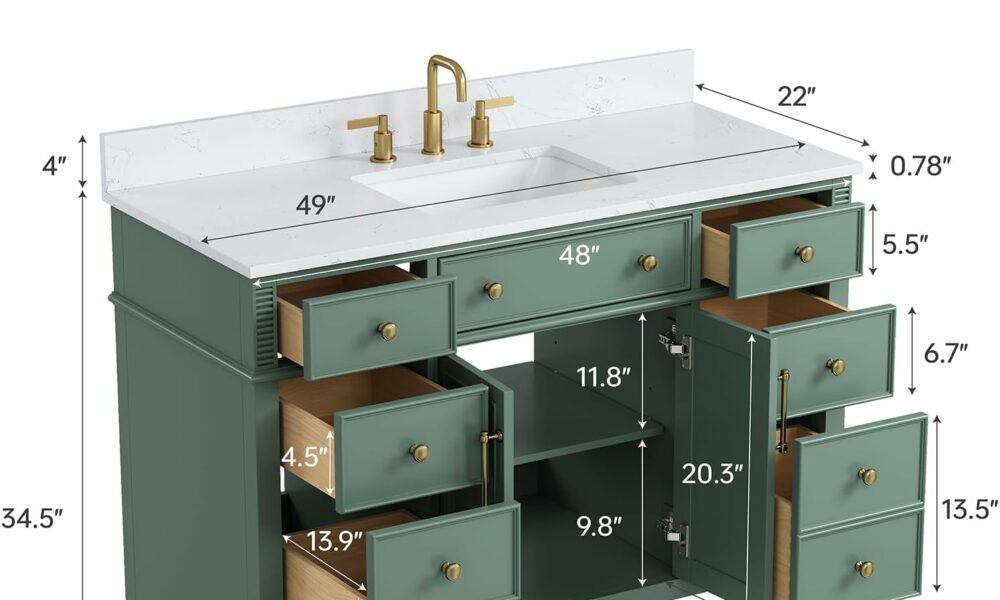DELUXE LIVING 48-Inch Bathroom Vanity with Sink and Stone Top product image