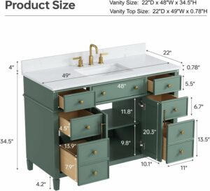 DELUXE LIVING 48-Inch Bathroom Vanity with Sink and Stone Top product image