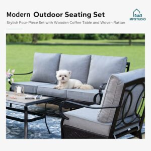 MFSTUDIO 5-Piece Outdoor Patio Sectional Set with Fire Pit Table