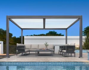 PURPLE LEAF Louvered Pergola 10' x 14' Hardtop Gazebo (White Roof)