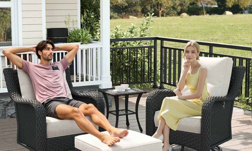 LayinSun 10-Piece Outdoor Furniture Set with Swivel Rocking Chairs and Fire Pit Table product image