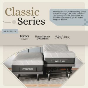 Sven & Son Classic Adjustable Bed Base with Massage and Lights - Split King