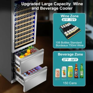 Velieta 24-Inch Dual Zone Drawer Wine and Beverage Refrigerator