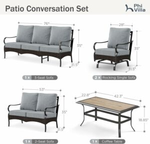 PHI VILLA Outdoor Patio Furniture Set 7-Piece with Cushions
