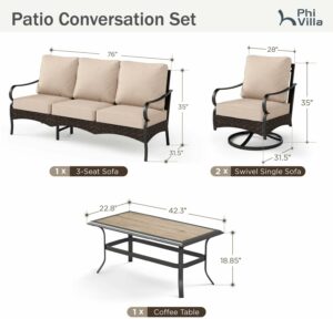 PHI VILLA Outdoor Patio Furniture Set 5-Seat Swivel with Cushions