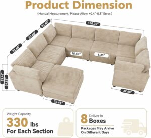 CAODOC Modular Sectional Sofa Bed 8-Seat with Ottoman