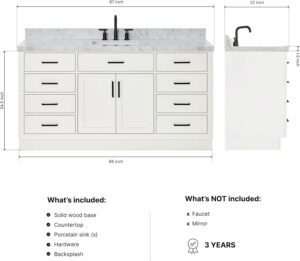ARIEL 67-Inch Bathroom Vanity with Carrara Marble Countertop
