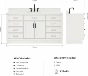 ARIEL 67-Inch Bathroom Vanity with Quartz Countertop and 9 Drawers
