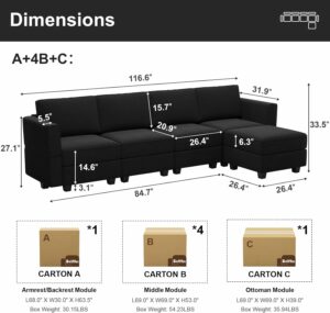 Belffin Modular Sectional Sofa with Reversible Chaise and Storage