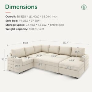 HONBAY Sectional Sleeper Sofa with Storage and Pull-Out Bed