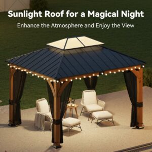 ZIENLIFE 10x12ft Hardtop Gazebo with Double Steel Roof and Mosquito Netting