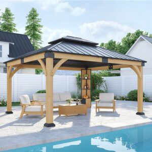 ZIENLIFE 12x14 ft Hardtop Gazebo with Storage Cabinet