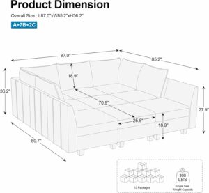 Belffin Modular Sectional Sofa Sleeper with Storage, 9-Seat